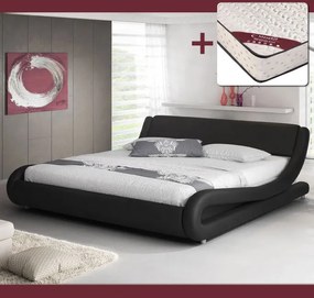 Cama "Lorenzo" - 180x200 cm - Preto - Polipele PU - Somier Incluído -