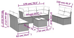 8 pcs conjunto de sofás p/ jardim com almofadões vime PE bege