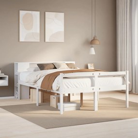 vidaXL Cama com estante sem colchão 160x200 cm pinho maciço branco