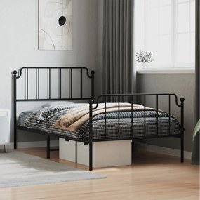 373901 vidaXL Estrutura de cama com cabeceira e pés 107x203 cm metal preto
