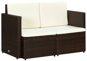 44178 vidaXL Sofá de jardim 2 lugares com almofadões vime PE castanho