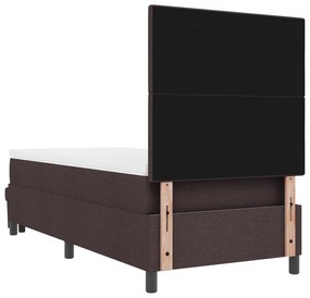 Cama Box Spring com Colchão &amp; Banco Marrom Escuro 90x200 cm Tecido