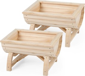 Conjunto de 2 vasos de madeira de abeto em forma de meio barril com orifícios de drenagem para flores e vegetais, para interior e exterior, acabamento