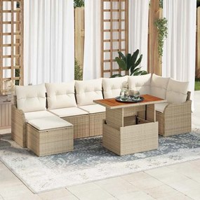 Conjunto de Sofás de Jardim vidaXL 8 Peças com Almofadas Bege em Rattan Poliéster e Acácia