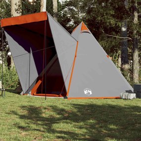 vidaXL Tenda familiar tipi para 6 pessoas impermeável cinza/laranja