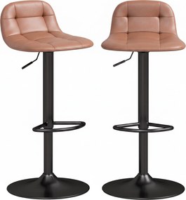 Conjunto de 2 bancos de bar em couro PU, estilo retro-industrial, altura ajustável, giratórios a 360°, 40 x 41,5 x 76-98 cm, castanho