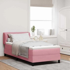 Cama Box Spring com Colchão Rosa 80x200 cm em Veludo