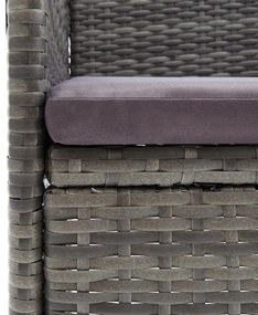 3 pcs conjunto de jantar p/ jardim c/ almofadões vime PE cinza