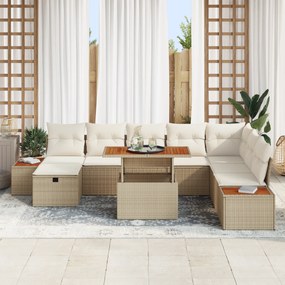 Conjunto de Sofá de Jardim vidaXL com 9 Peças e Almofadas Bejas Rattan