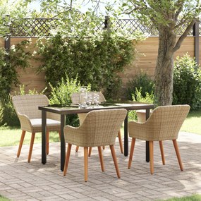 vidaXL Conjunto de Jantar de Jardim de 5 Peças em Rattan Poliéster Bege