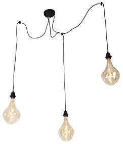 Candeeiro de suspensão preto 3 luzes incl. LED dourado regulável - Cava Luxe Moderno