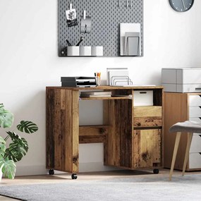vidaXL Mesa com Rodas com gaveta Madeira Antiga 91 x 50 x 77 cm