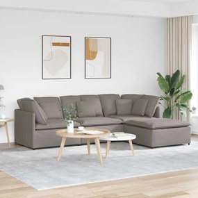 vidaXL Sofá modular com pufes e almofadas tecido cinzento-acastanhado