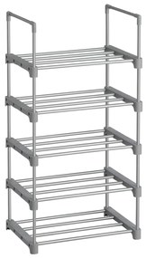 Rack de sapatos de 5 camadas SONGMICS, organizador de armazenamento de sapatos de metal, rack de armazenamento empilhável, economia de espaço, prateleira independente, para corredor, quarto, sala de estar, cinza LSA005G02