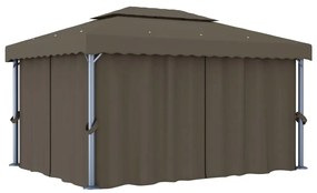 Gazebo com cortinas e cordões de luzes LED 4x3 m cinza-acastan.