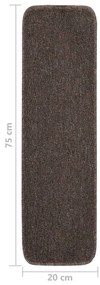 Tapetes antiderrapantes retang. escadas 15pcs 75x20 cm castanho