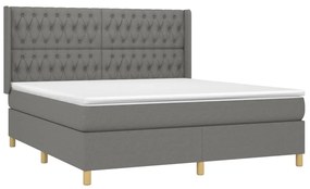 Cama box spring c/ colchão e LED 180x200 cm tecido cinza-escuro