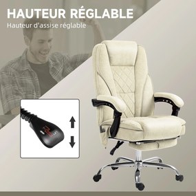 Cadeira de escritório com massagem e aquecimento, altura ajustável, encosto reclinável, comando à distância e apoio para os pés retrátil, cor bege
