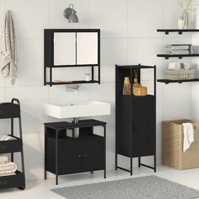 Conjunto de Móveis de Casa de Banho 3 Peças Carvalho Preto Madeira Eng