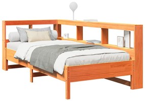 Cama com estante sem colchão 75x190cm pinho maciço castanho-mel