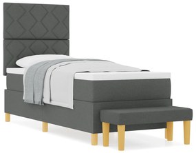 Cama Box Spring com Colchão e Banco Cinza Escuro 80x200 cm Tecido