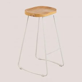 Banco Alto Em Aço E Madeira De Olmo Neicol Branco & ↑75 Cm - Sklum