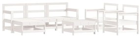 7pcs conjunto lounge jardim c/ almofadões madeira maciça branco