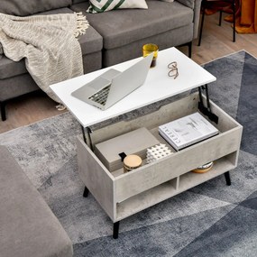 Mesa de centro com tampo elevável 80 x 40 x 46 cm, compartimento oculto e 2 prateleiras para sala de estar Cinzenta