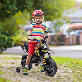 Moto Elétrica 12V para Crianças 3 aos 6 anos, 106,5 x 56 x 80 cm, Rodas de Treino Amovíveis, Amarela