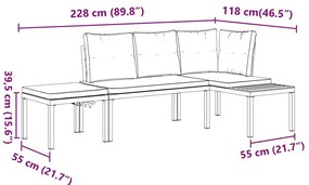 Bancos de jardim com almofadões 3 pcs aço revestido a pó preto