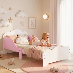 Cama infantil 70 x 140 cm, cama infantil com barreira de segurança e base de ripas de madeira, cor-de-rosa (colchão não incluído)