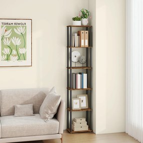 Estante com seis níveis 23,8 x 38 x 173,4 cm e montagem sem ferramentas castanho-preto