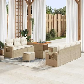 vidaXL Conjunto de Sofá para Jardim de 10 Peças com Almofadas em Rattan Poli Beje