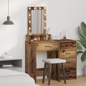 Mesa de Maquiagem vidaXL com Luzes de LED Madeira Antiga 50x41x140 cm