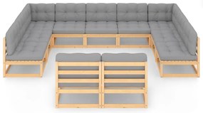 11 pcs conjunto lounge de jardim c/ almofadões pinho maciço