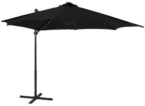 vidaXL Guarda-sol jardim cantilever c/ poste e luzes LED 300 cm preto