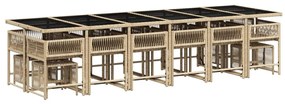 17 pcs conjunto de jantar p/ jardim c/ almofadões vime PE bege