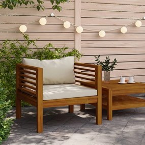 Cadeira de jardim com almofadões branco nata acácia maciça