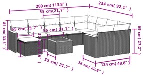 11 pcs conj. sofás jardim c/ almofadões vime PE bege misturado