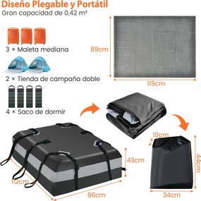 Mala de tejadilho para carro 424L à prova de água com fecho e tapete antiderrapante 112 x 86 x 43 cm Cinzento