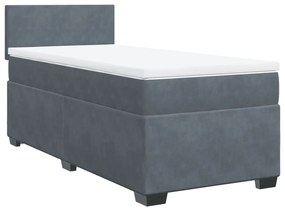 Cama com Molas/Colchão e Luzes Led - 90x200 cm - Veludo Cinza-Escuro