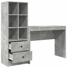 Mesa com Armazenamento Cinza Betão Madeira de Engenharia