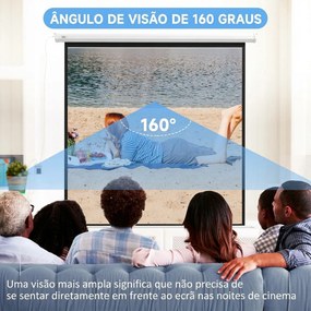 Ecrã de Projeção Elétrico 96 Polegadas com Comando à Distância Formato 1:1 para Interior e Exterior Branco