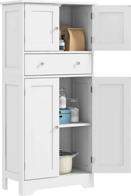 Armário de cozinha tipo aparador com portas, prateleiras ajustáveis e gaveta, 60 x 30 x 128 cm, branco