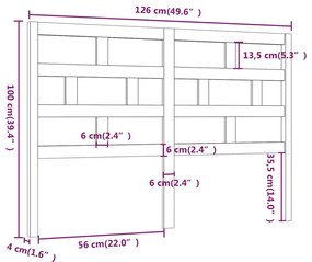 Cabeceira de cama 126x4x100 cm pinho maciço cinzento