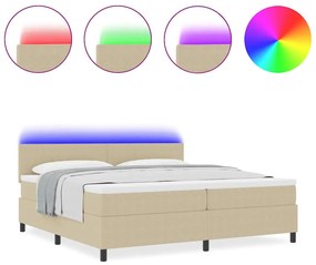Cama Box com Colchão &amp; Luz LED Verde Cinza 200x200 cm Tecido Cânone