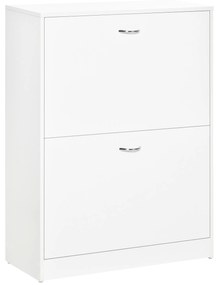 HOMCOM Sapateira de Madeira com 2 Compartimentos para Entrada Corredor Dormitório Sala de Estar 60x24x80 cm Branco