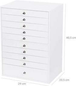 Caixa para joias com 10 gavetas, 40,5 x 29 x 20,5 cm branca