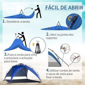 Tenda de Praia Dobrável Tenda de Praia com Bolsa de Transporte Impermeável para Parque Campismo 247x247x145 cm Azul