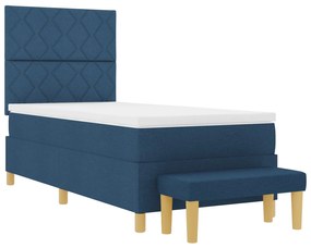 Cama Box Spring com Colchão e Banco Azul 90x190 cm Tecido